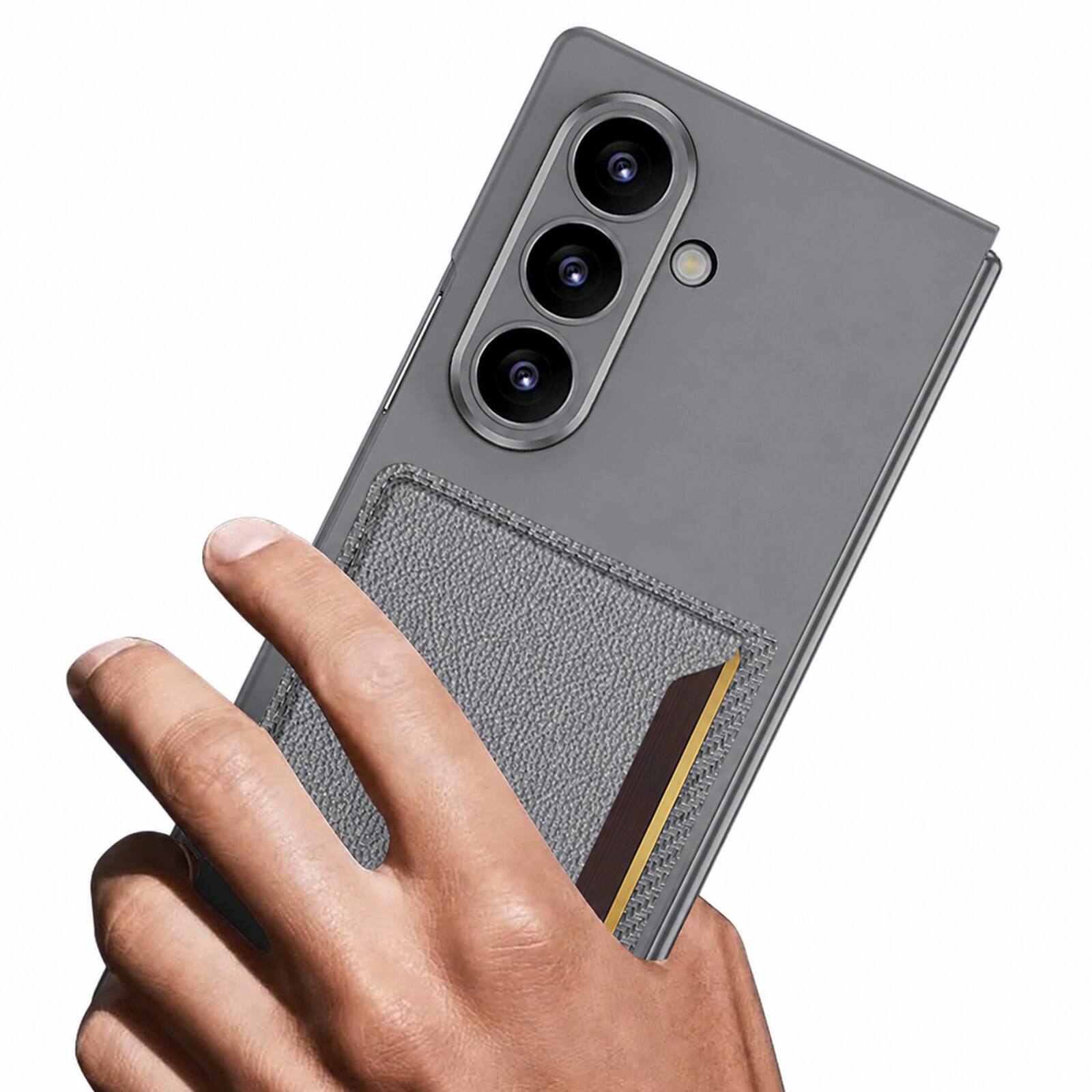 Left. Dteck - Shockproof Back Wallet Case for Samsung Galaxy Z Fold 8 Ultra with Glass Screen Protector Card Slot Anti-Scratch Cover - Gray.