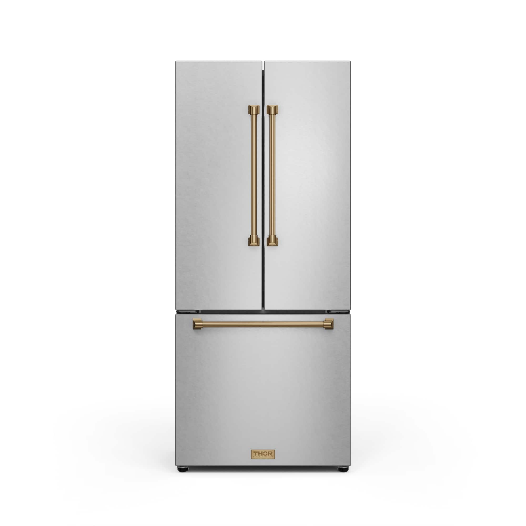 Front Zoom. Gordon Ramsay Series by Thor Kitchen 17.5 Cu. Ft. Counter Depth Refrigerator with Bronze Hardware - Stainless Steel.