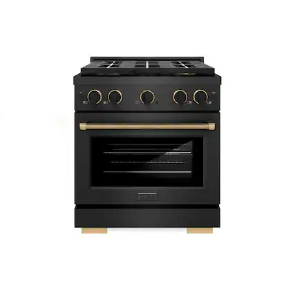 Front. ZLINE - Designer 30 in. 4.2 cu. ft. Manual Clean Freestanding DuoPro Gas Range in Black Satin with Black and Bronze Accents - Black Satin Stainless Steel.