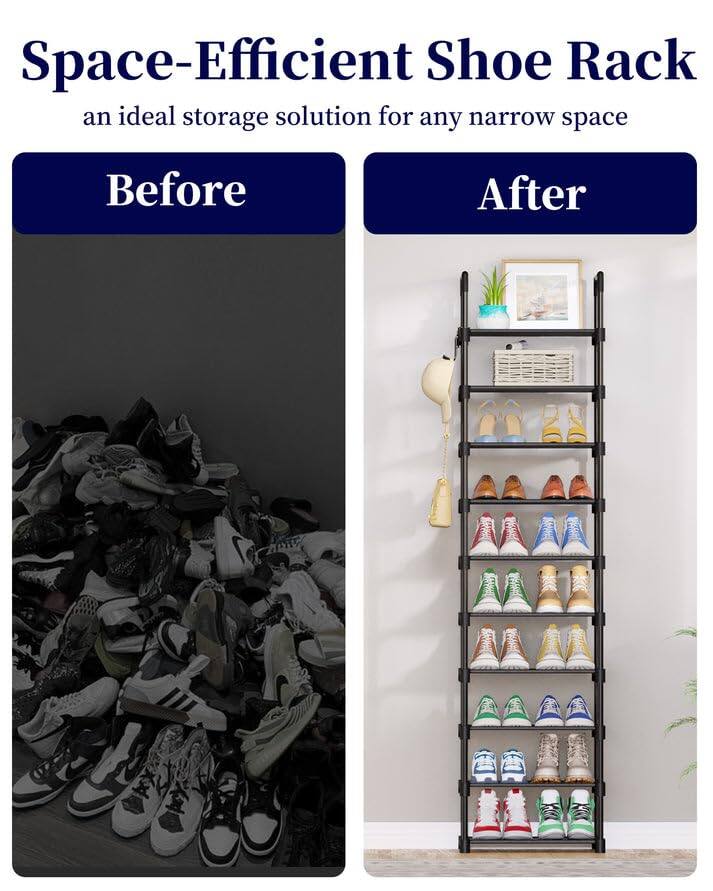 Space-Efficient Shoe Rack  
an ideal storage solution for any narrow space  

Before  
After