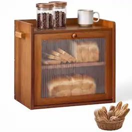 VEVOR - Bread Box for Kitchen Counter Wood Storage Compact Container for Homemade Bread, Under Cabinet, and Pantry - Brown