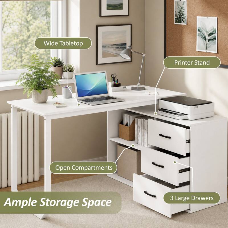 Wide Tabletop Printer Stand Open Compartments Ample Storage Space 3 Large Drawers
