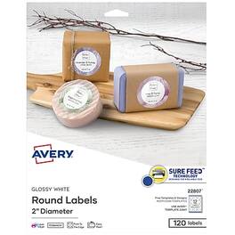 Avery - Easy Peel Laser/Inkjet Round Labels, 2" Dia, 120 Labels/Pack - Glossy White