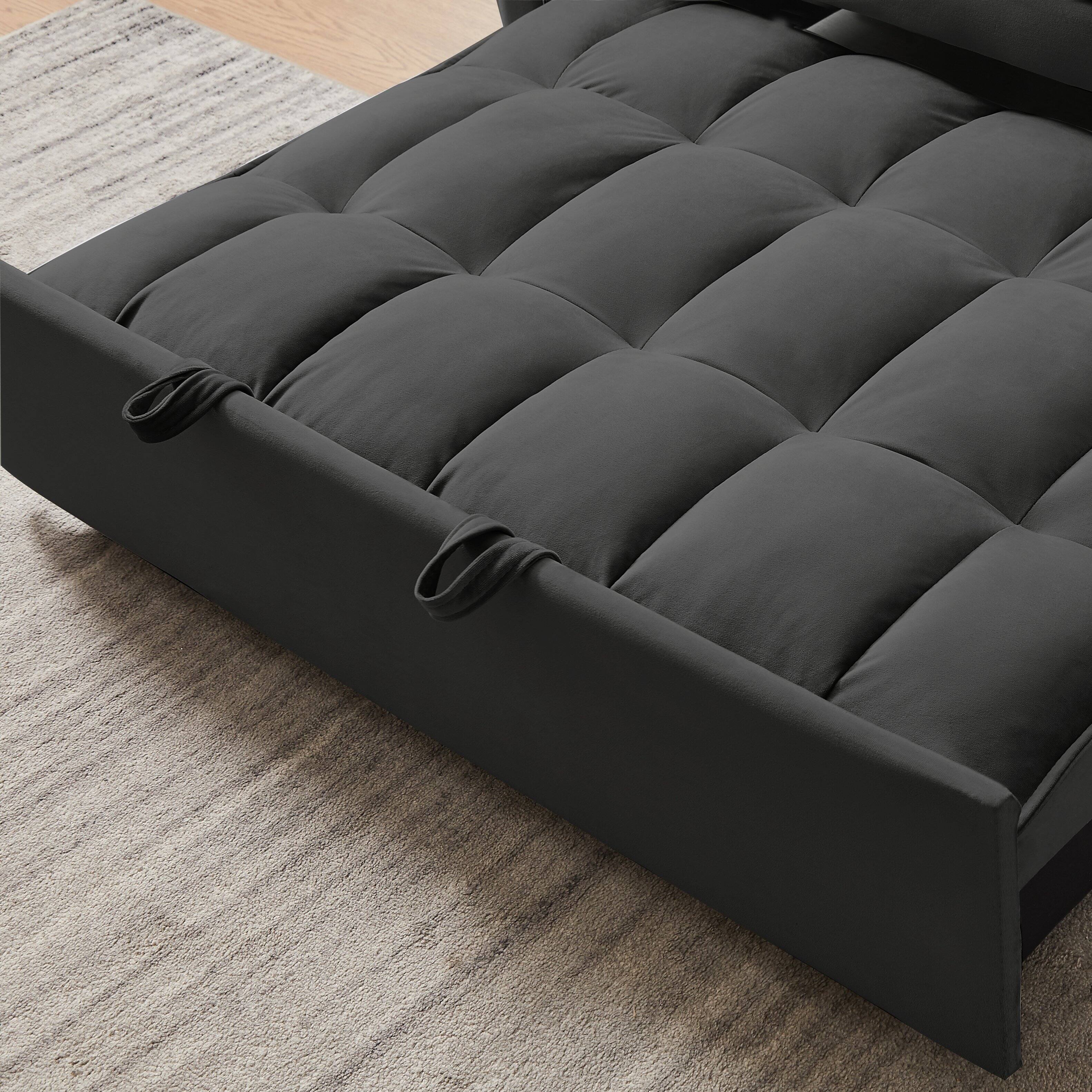 Alt View 4. Tiramisubest - 3-in-1 Modern Velvet Sleeper Loveseat,Reclining Backrest,Pullout Bed&Storage Pockets with Pillows for Living Room,Black - Black.