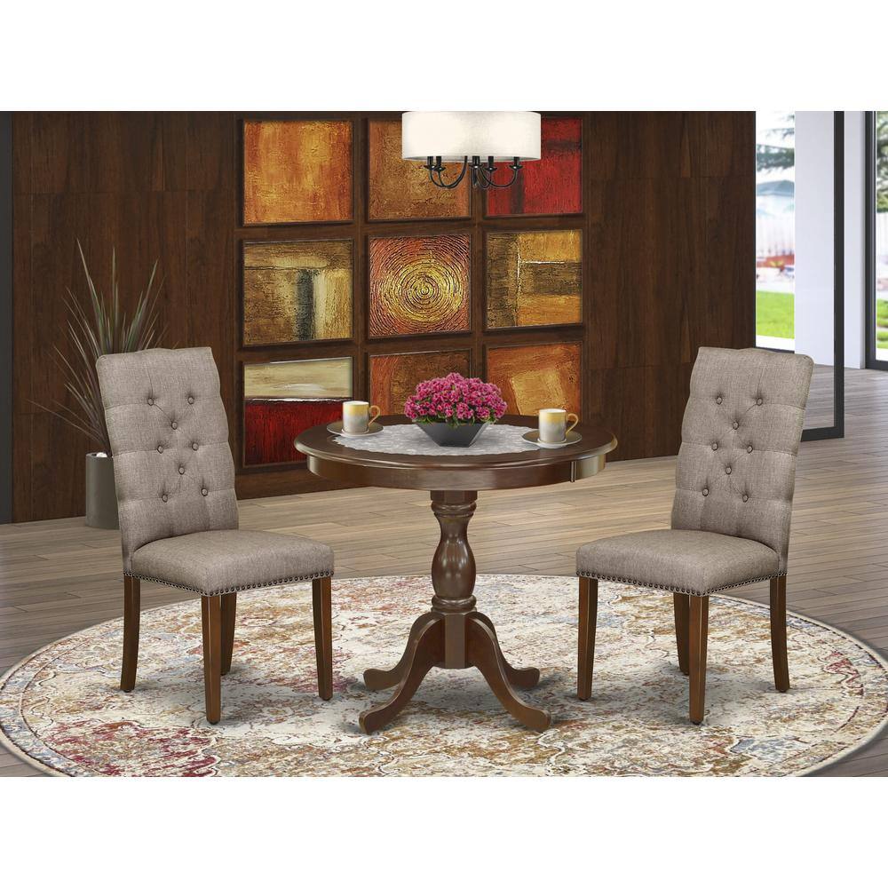 Alt View 2. East West Furniture - AMEL3-MAH-16 3 Piece Dining Table Set - 1 Dinner Table and 2 Dark Khaki Upholstered Chairs - Mahogany Finish - Mahogany.
