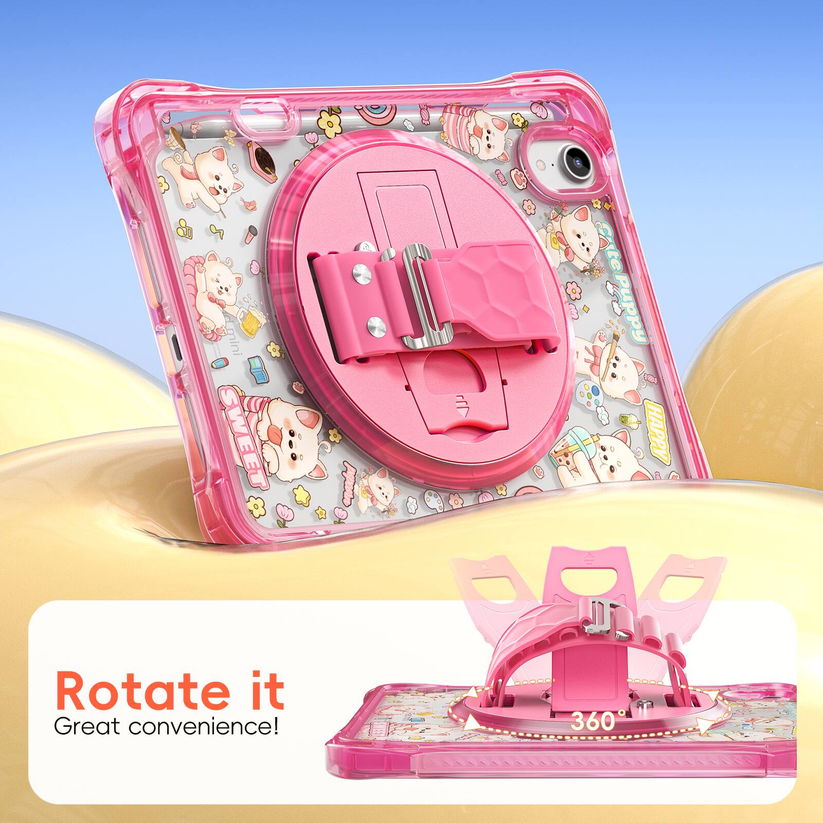Rotate it  
Great convenience!  
Cute Puppy HAPPY  
360