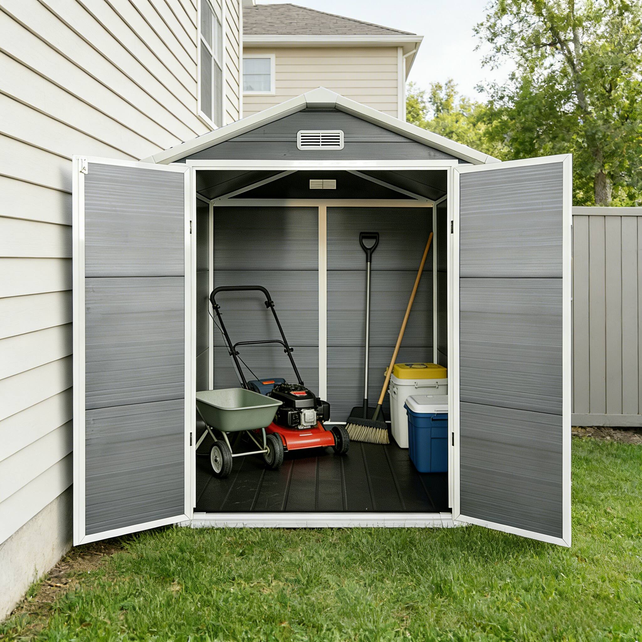 Alt View 6. Loheer - Loheer 6x6 Ft Plastic Outdoor Storage Shed Resin Garden Shed with Floor and Lockable Door Gray.