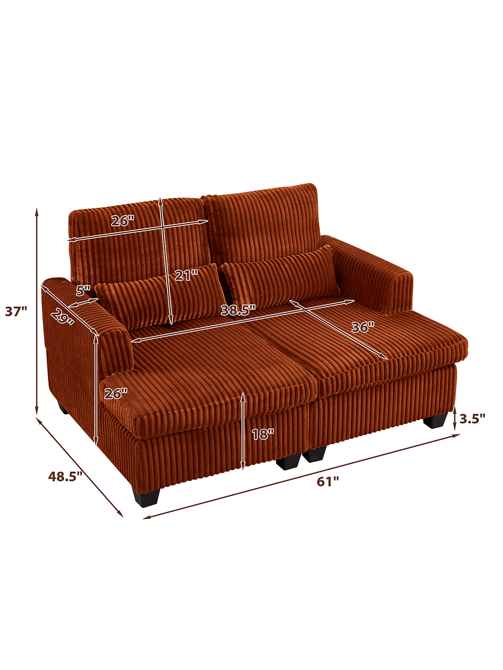 26" 37" 5" 29" 21" 38.5" 36" 26" 18" 3.5" 48.5" 61"