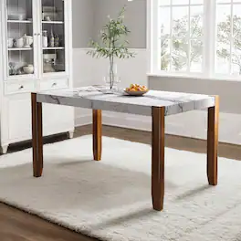 Loheer - Modern Faux Marble Dining Table, 46.5 Inch Rectangular Table for Four - White