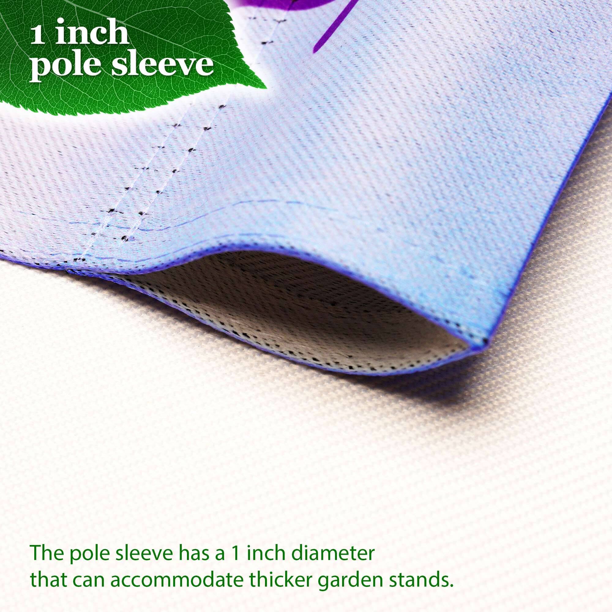 1 inch pole sleeve

The pole sleeve has a 1 inch diameter that can accommodate thicker garden stands.