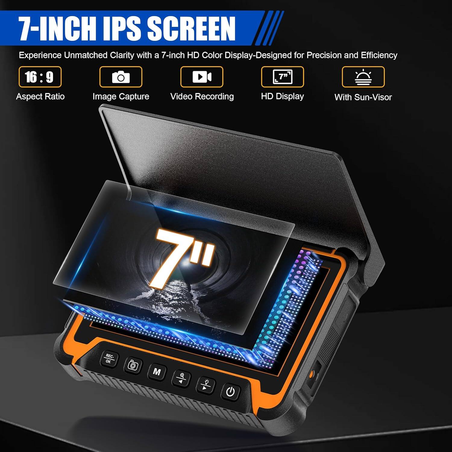 Back. Aukfa - Endoscope Camera - 7" HD with 360° Rotating Head, 3M Telescopic Pole, IP68, for Search/Rescue/Car Inspection.