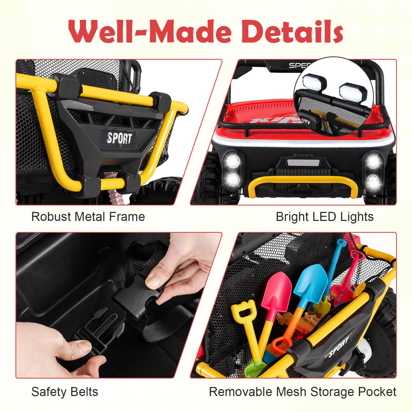 Well-Made Details

- Robust Metal Frame
- Bright LED Lights
- Safety Belts
- Removable Mesh Storage Pocket