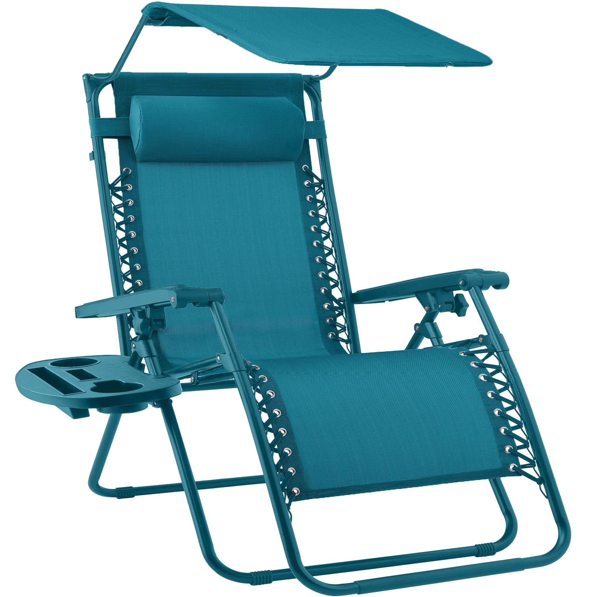 Best Choice Products - Folding Zero Gravity Recliner Patio Lounge Chair w/ Canopy Shade, Headrest, Tray - Peacock