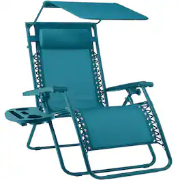 Best Choice Products - Folding Zero Gravity Recliner Patio Lounge Chair w/ Canopy Shade, Headrest, Tray - Peacock