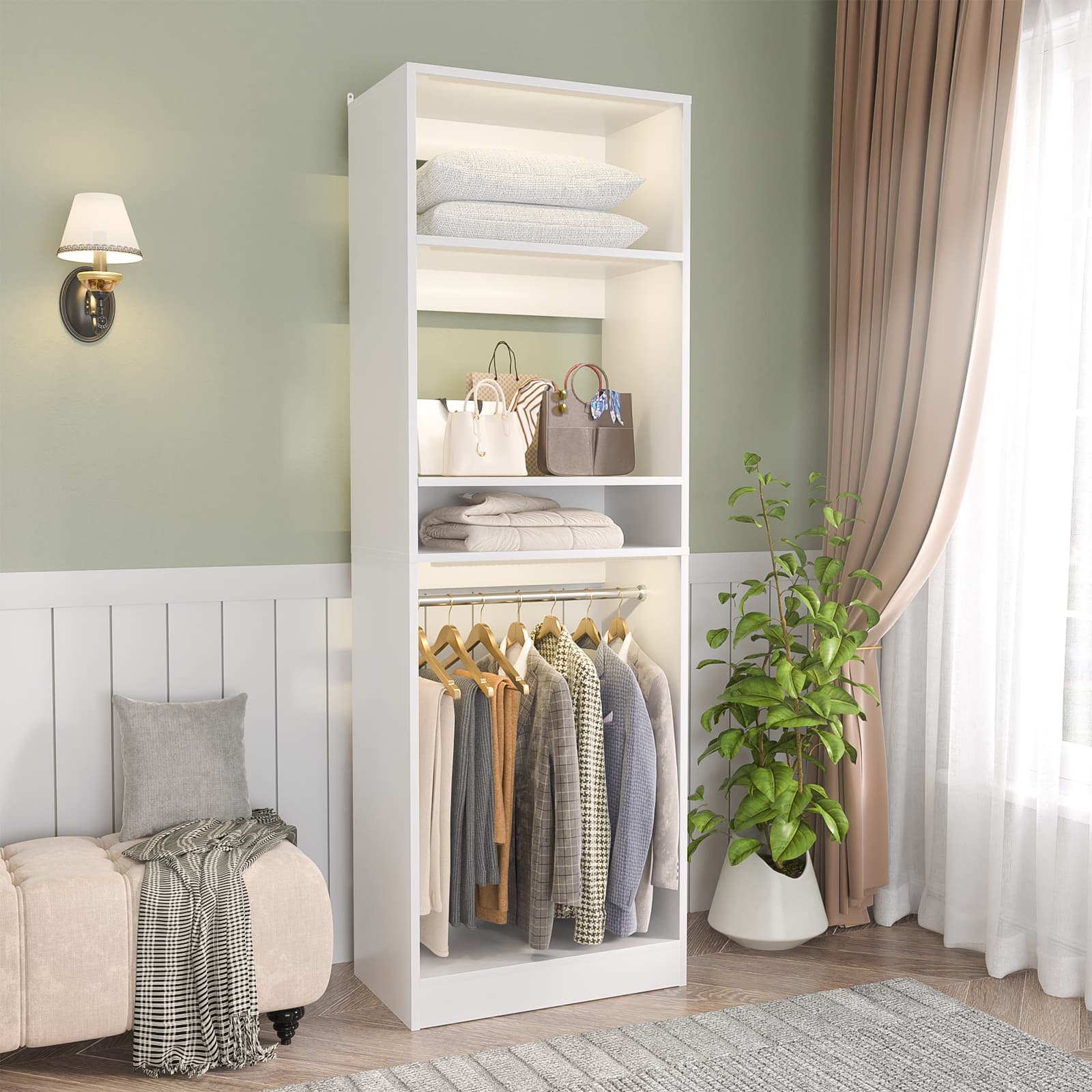 Aheaplus - 25'' Closet System with 2 Hanging Rods, Freestanding Closet Organizer System with Adjustable Shelves - White price history on PriceWatchPro