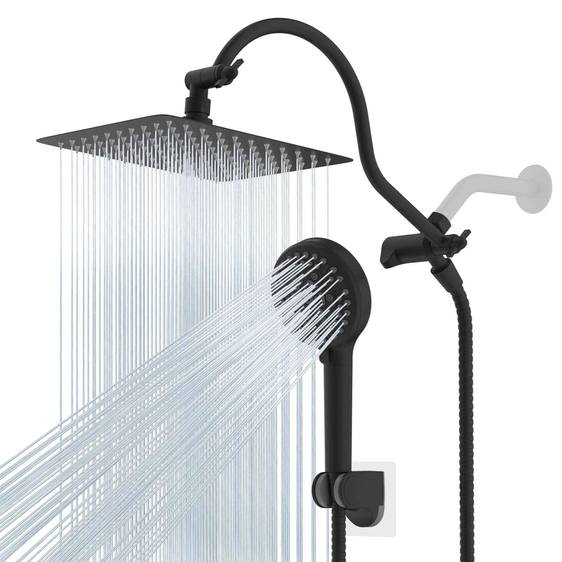 Alt View 1. Paradigms Interiors - All Metal High Rainfall Shower Head handheld Showerhead Combo 12 Adjustable Curved Extension Arm 10 spray 7... - Oil Rubbed Bronze-Square 10''.