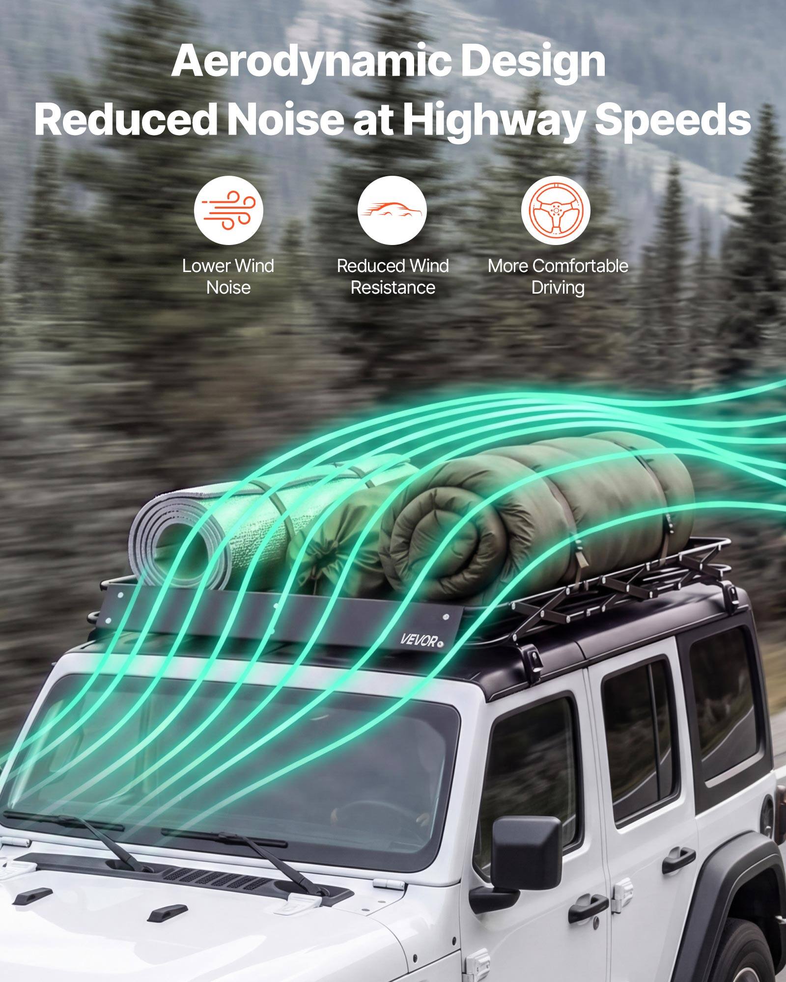 Aerodynamic Design  
Reduced Noise at Highway Speeds  
Lower Wind Noise  
Reduced Wind Resistance  
More Comfortable Driving
