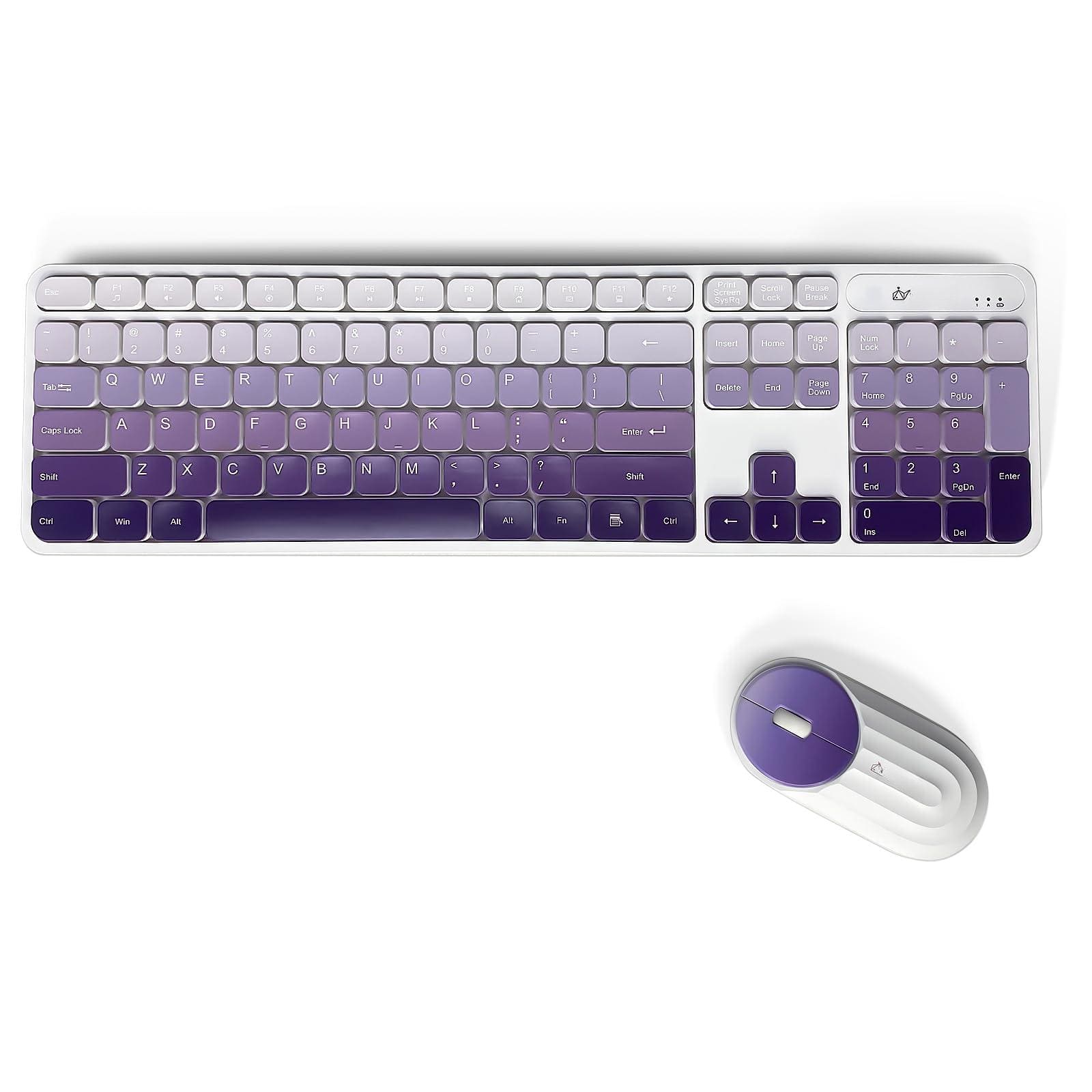HM 1810 - Wireless And Mouse Combo 2 Rechargeable Low noise Cute Colorful Full sized 3 Dpi Adjustable For Computer - Gradient Purple