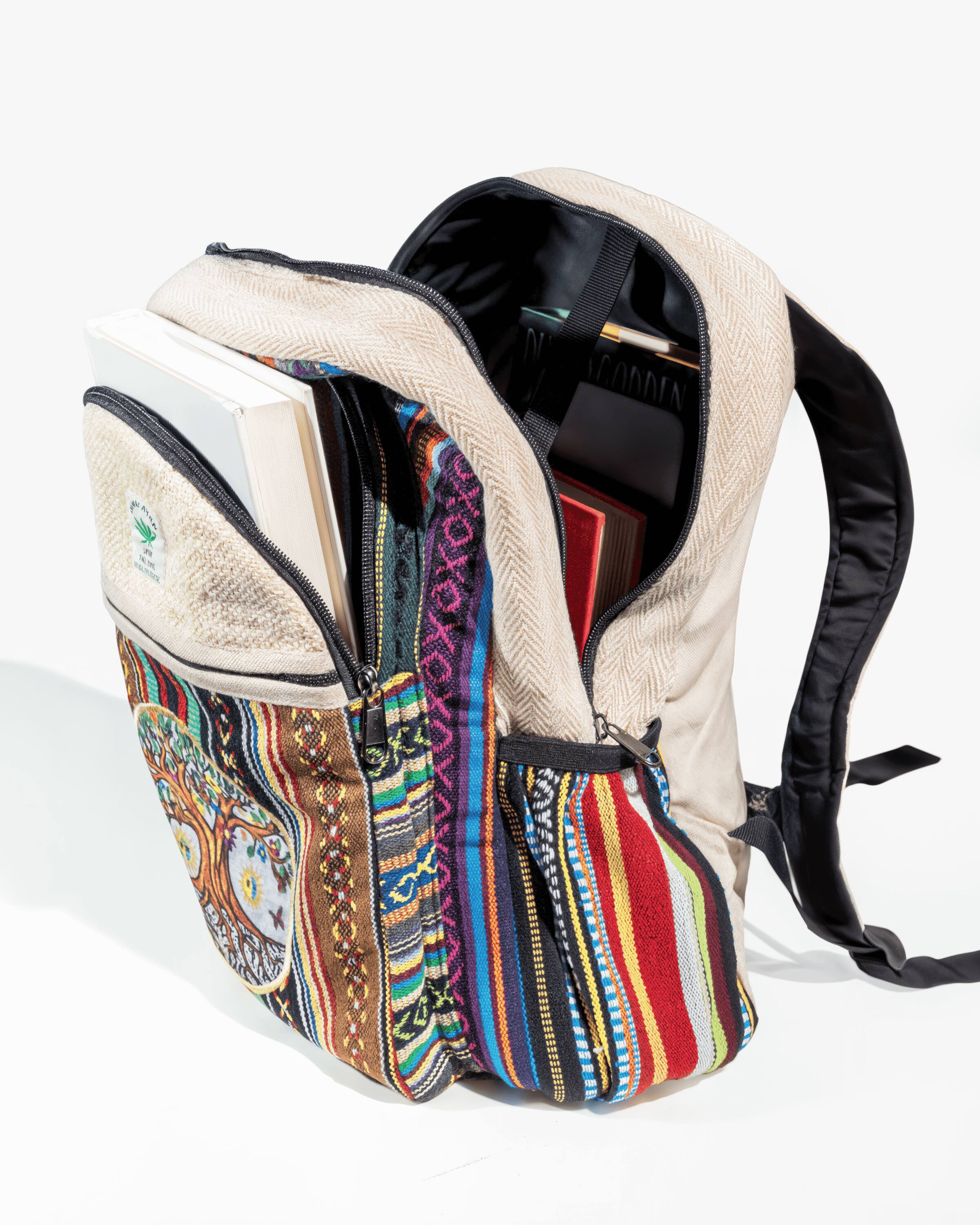 Alt View 8. Kathmandu Collection - Handmade Cotton and Hemp Tree of Life Backpack - Multi.