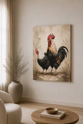 FC Design Large Rooster and Hen Country Canvas Print 24x36" Ready to ...
