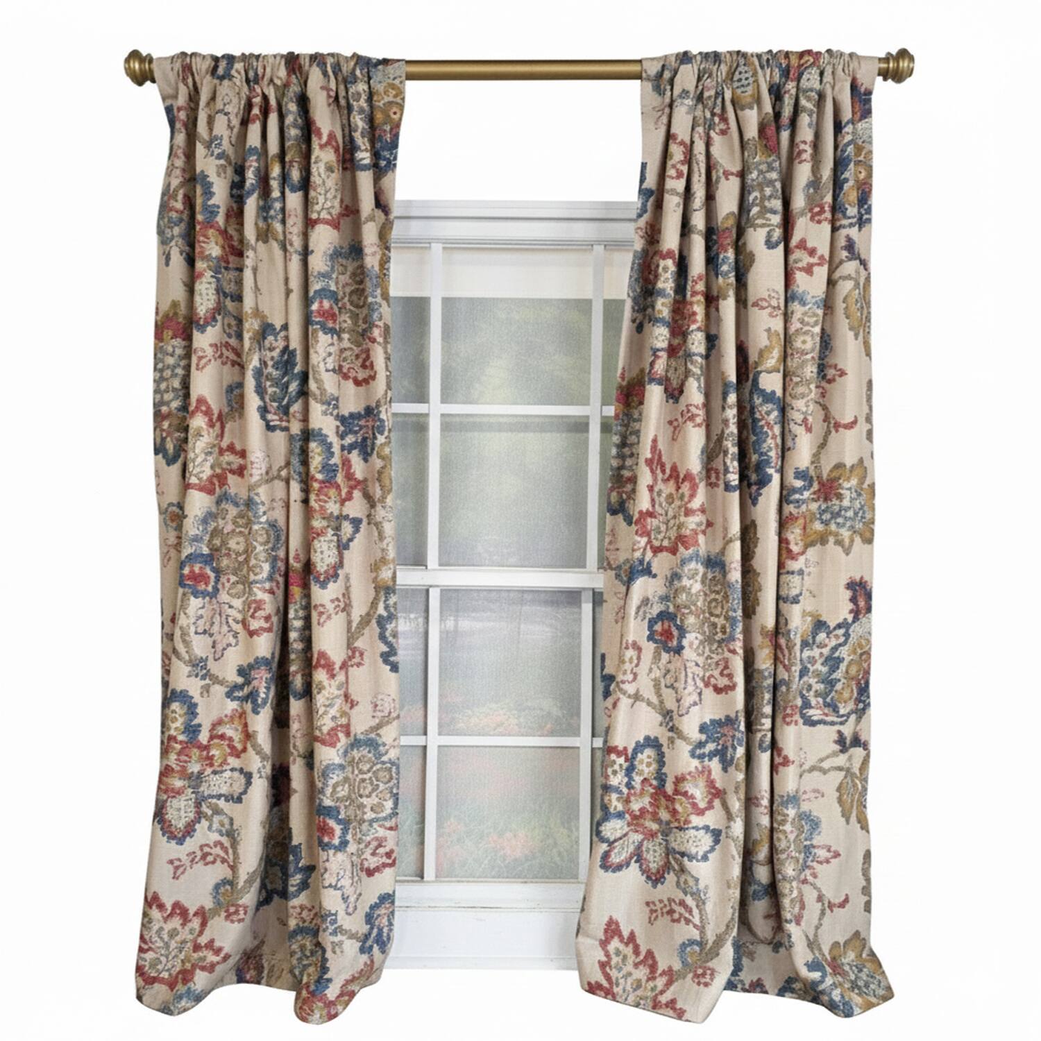 Front. RLF Home - RLF Home Silvia 100% Cotton Rod Pocket Window Curtain set of 2 Panels 100" x 84" Multi - Multi.