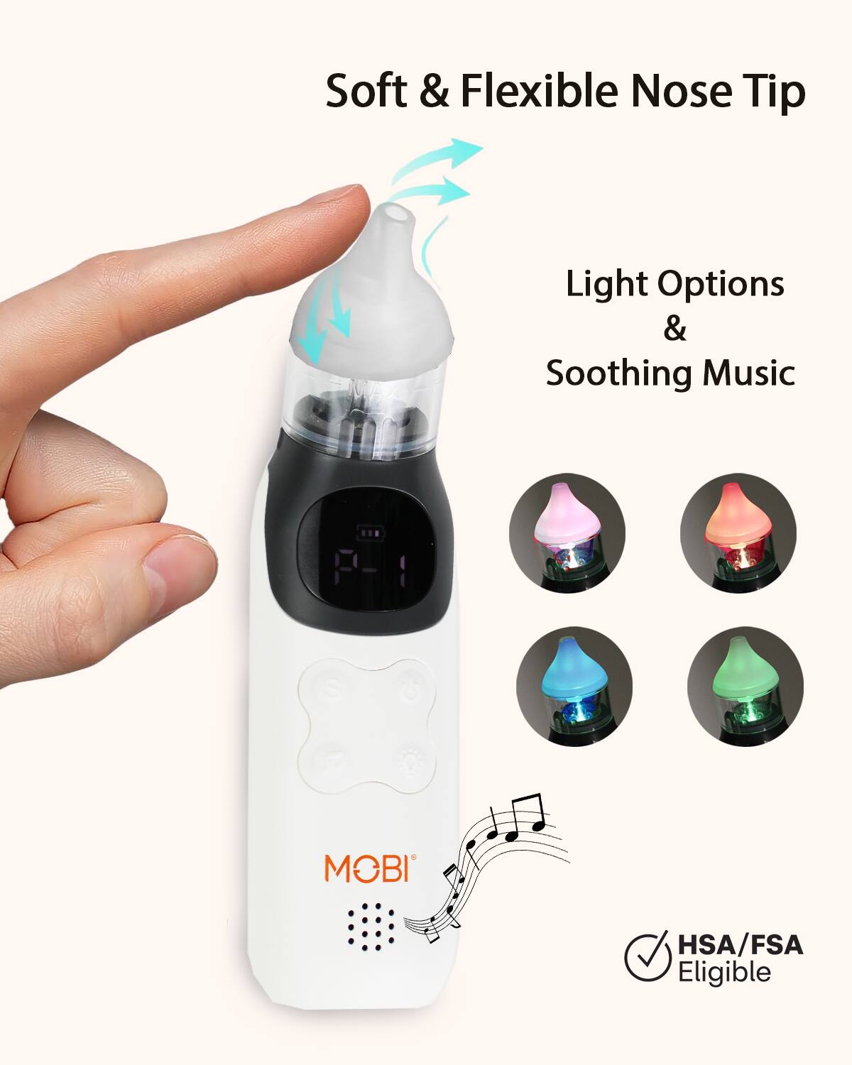 Soft & Flexible Nose Tip, Light Options & Soothing Music, MOBI, HSA/FSA Eligible