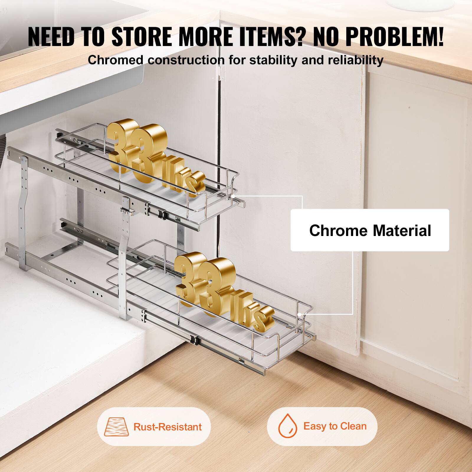 NEED TO STORE MORE ITEMS? NO PROBLEM! 

- Chromed construction for stability and reliability
- Chrome Material
- Rust-Resistant
- Easy to Clean