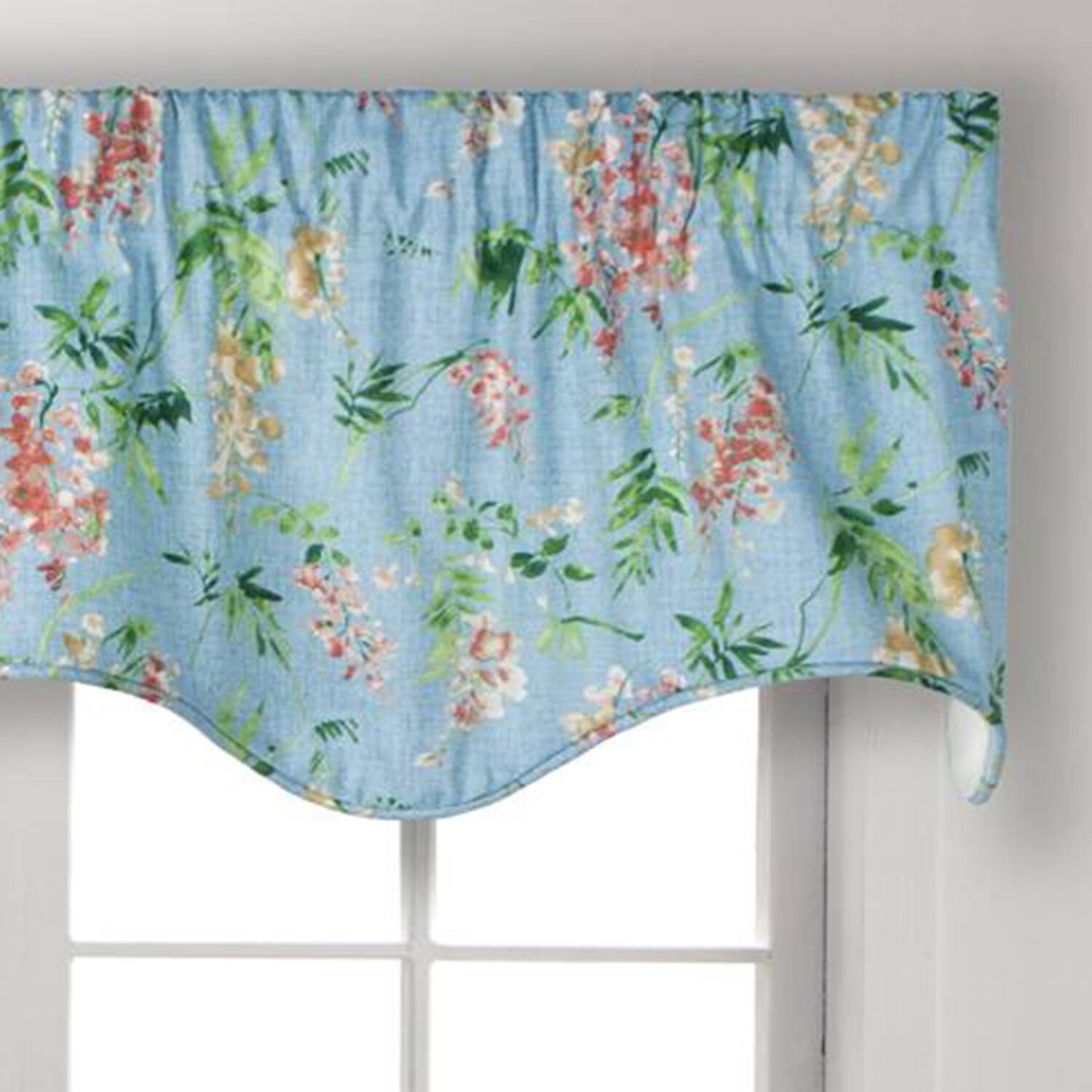 Angle. Ellis Curtain - Ellis Curtain Wisteria Lined Light Blocking Window Scallop Valance - 50x15" Turquoise - Turquoise.