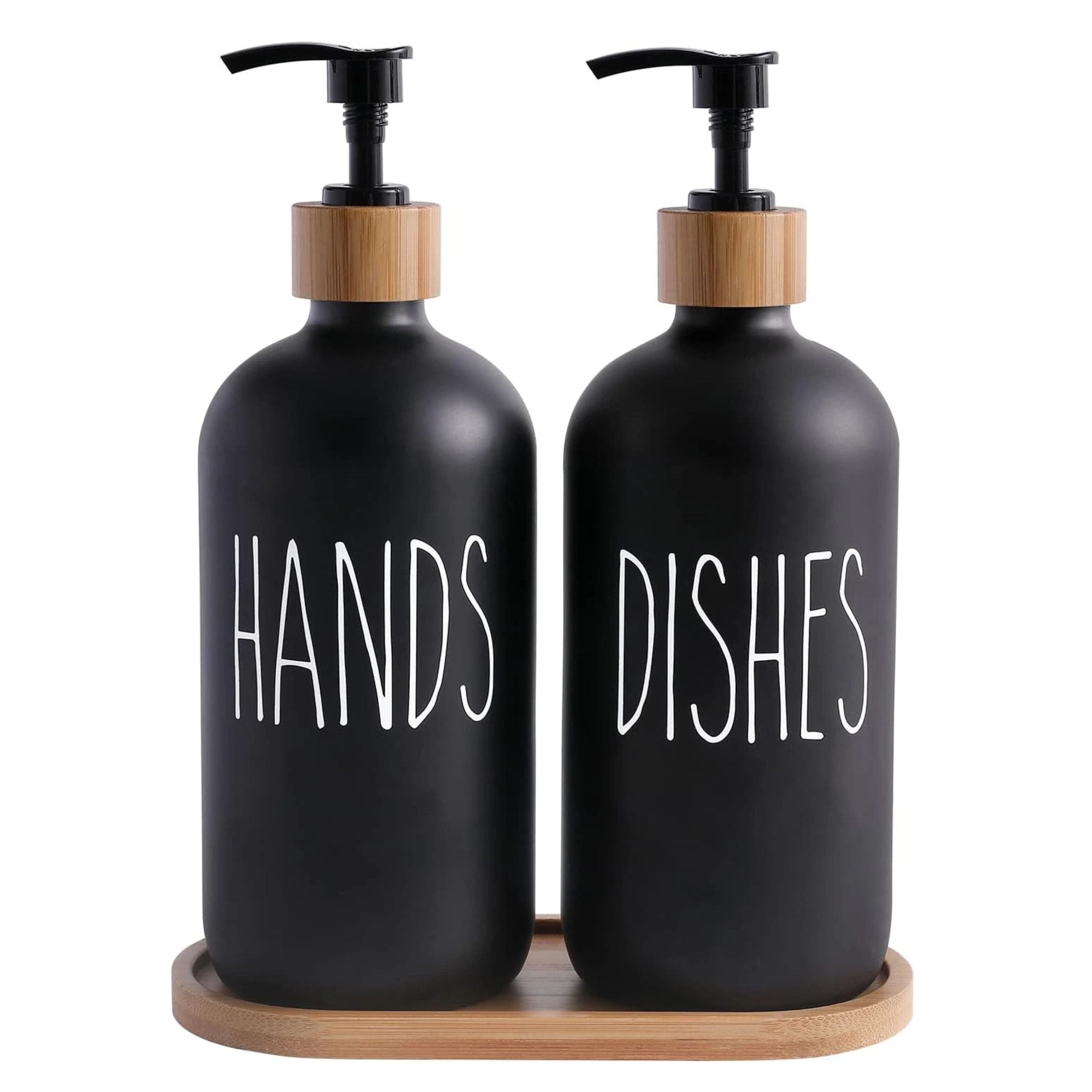 Kitcheniva - Glass Soap Dispenser Set with Bamboo Tray - For Bathroom and Kitchen, Black price history on PriceWatchPro