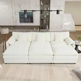 Anysun - Oversized Deep-Seat Sectional Cloud Sofa Sleeper with 3 Ottomans & Pillows - Modular Chenille Couch Bed for Living Room - Beige