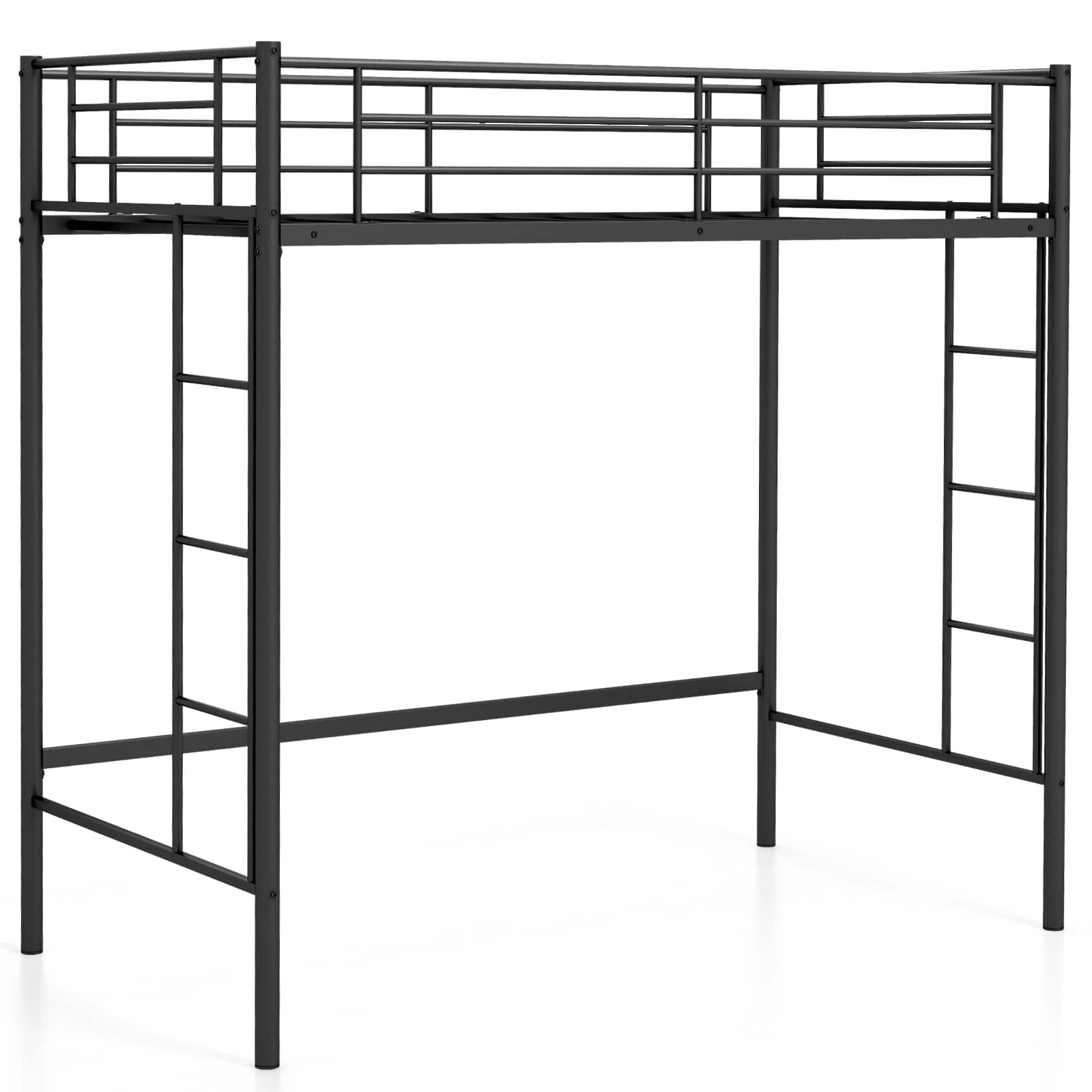 Front. Costway - Twin Size Loft Bed Heavy Duty Metal Loft Bed Frame with Safety Guardrail - Black.