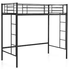 Costway - Twin Size Loft Bed Heavy Duty Metal Loft Bed Frame with Safety Guardrail - Black