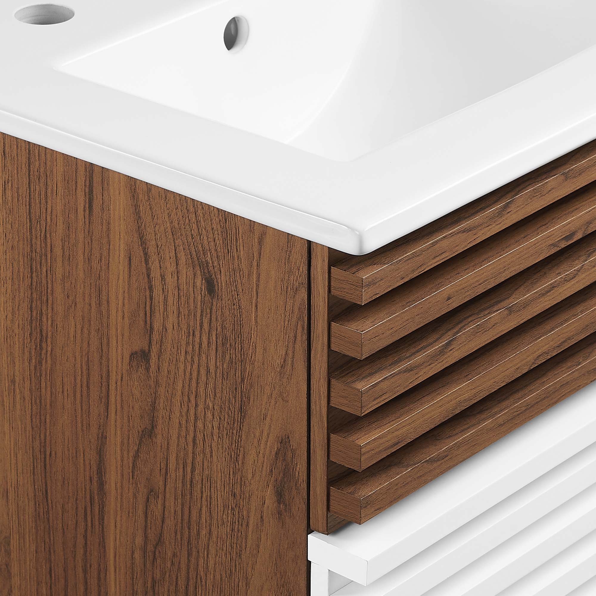 Alt View 4. Modway - Render Wall-Mount Bathroom Vanity with White Basin Included - White Walnut White.