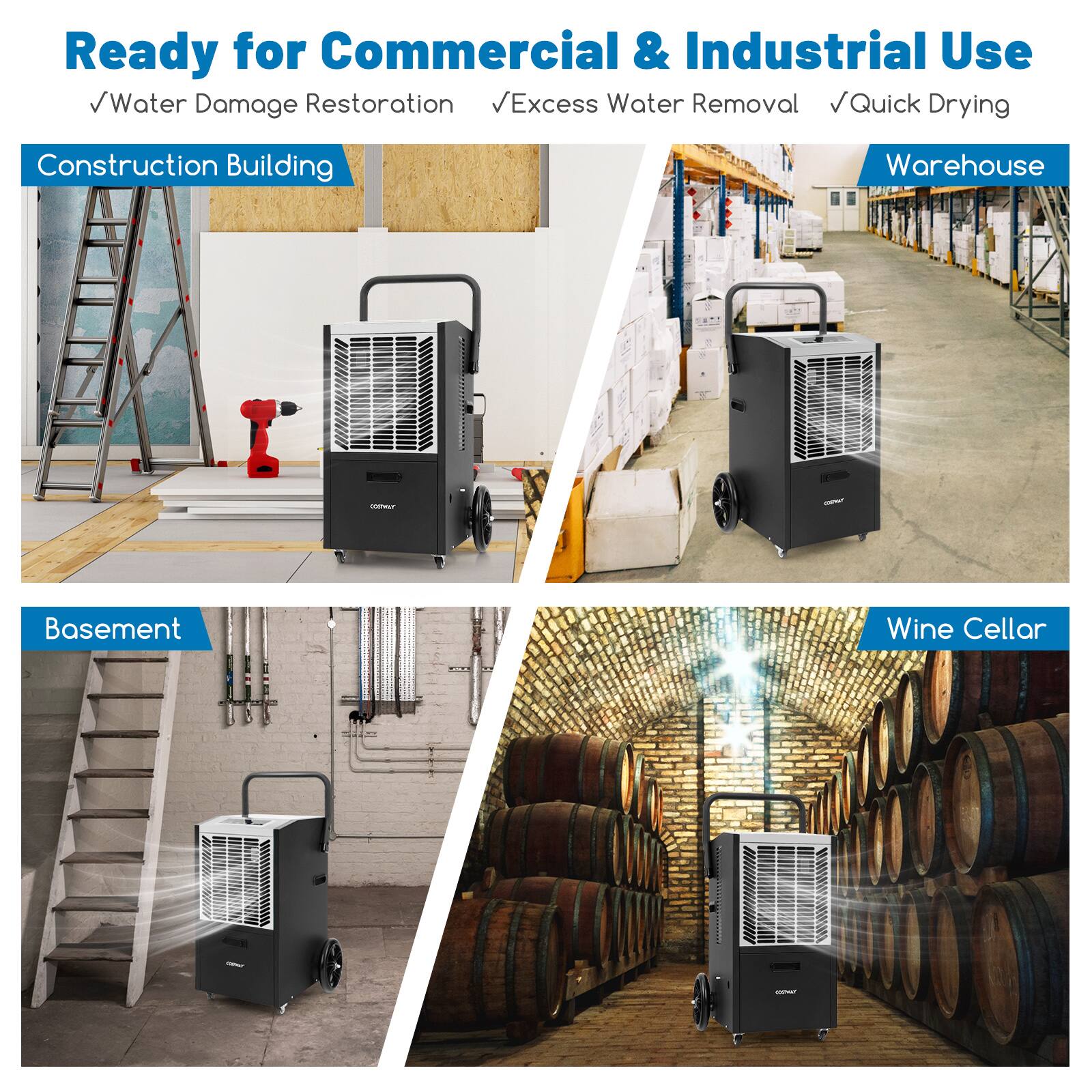 Ready for Commercial & Industrial Use
Water Damage Restoration
Excess Water Removal / Quick Drying
Construction Building
Warehouse
Basement
Wine Cellar