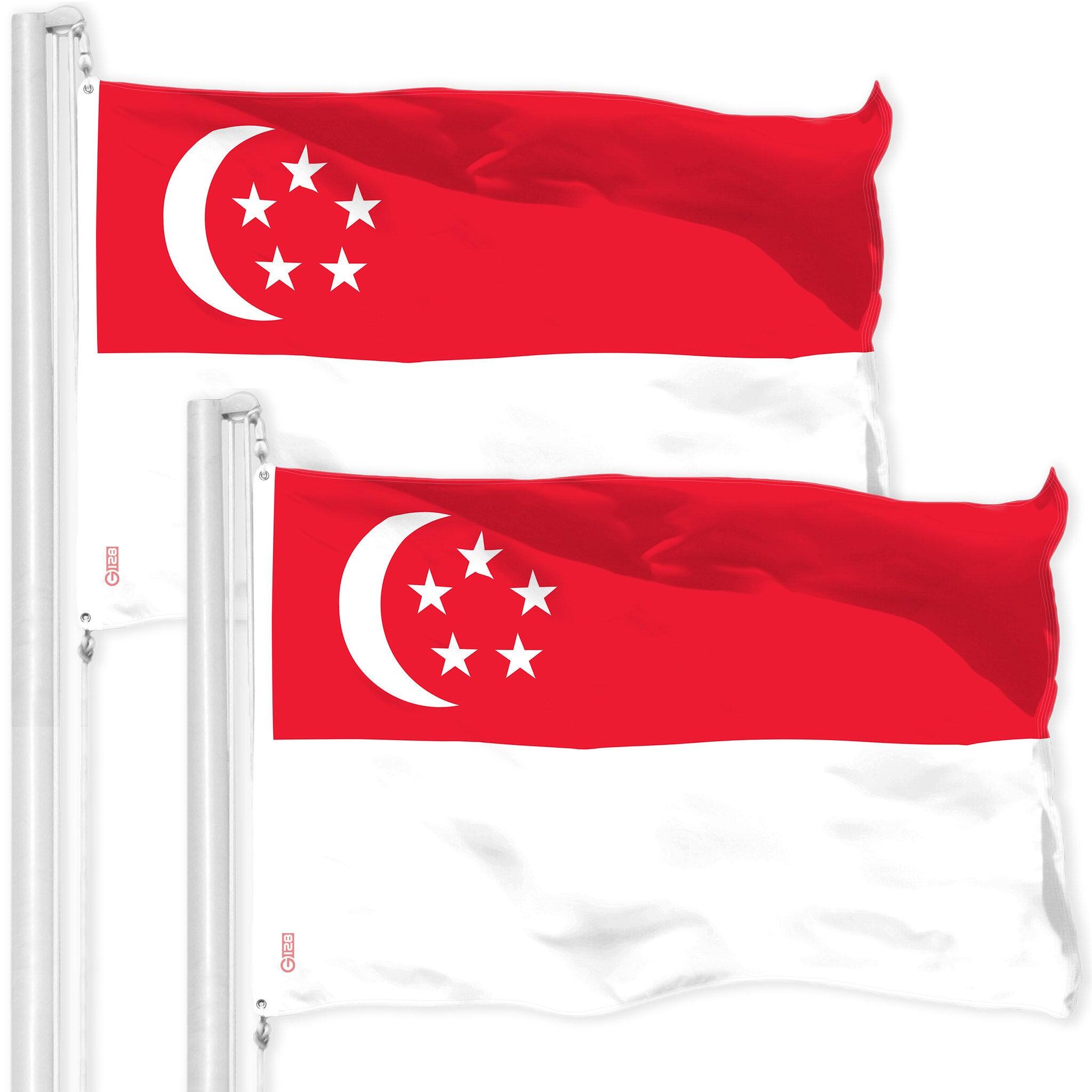 G128 - 2-Pack Singapore Flag 3x5 ft Printed 150D Polyester with Brass Grommets - Assorted Colors