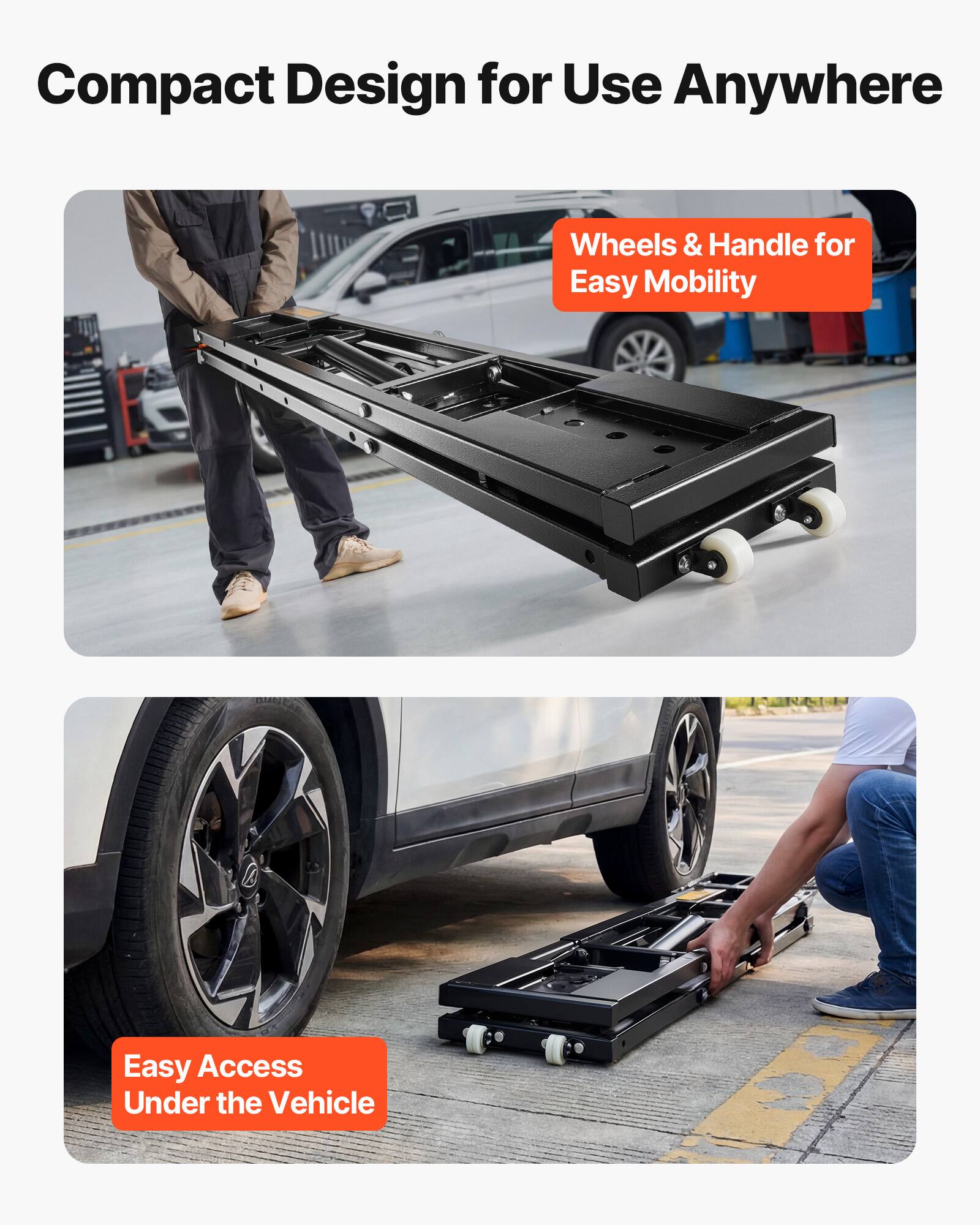 Compact Design for Use Anywhere

Wheels & Handle for Easy Mobility

Easy Access Under the Vehicle