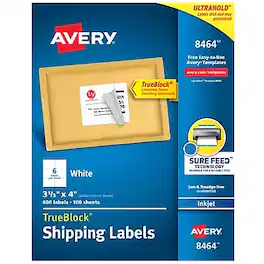 Avery - TrueBlock Inkjet Shipping Labels, 3-1/3" x 4", 600 Labels/Box - White