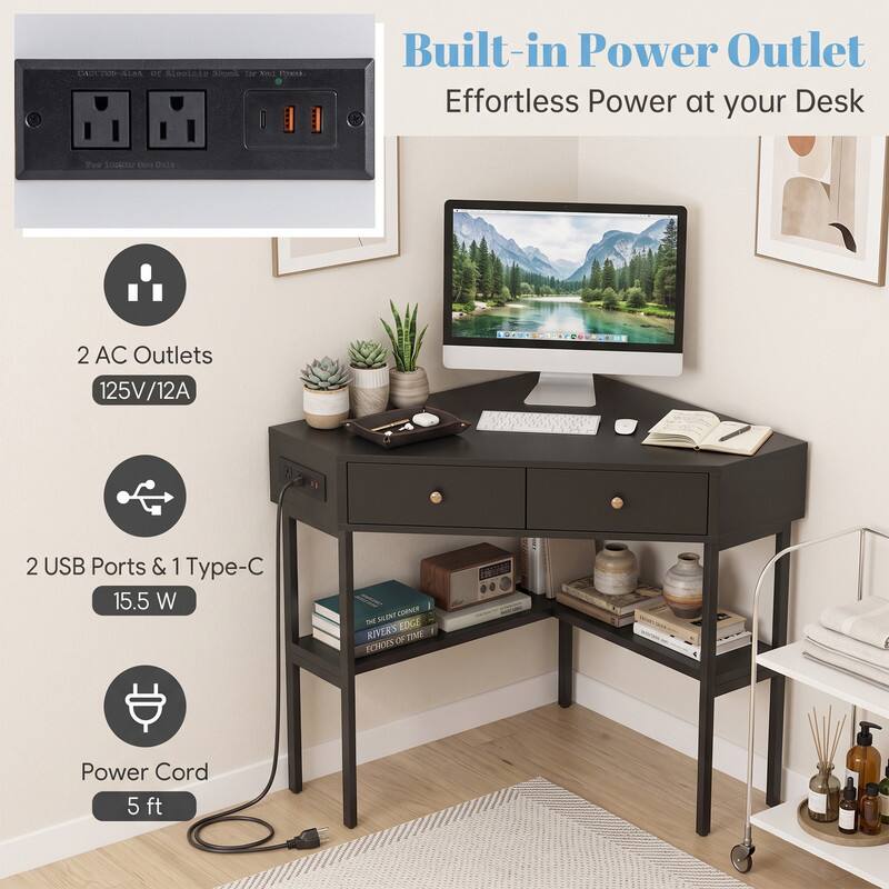 or SomL cr NOI Built-in Power Outlet Effortless Power at your Desk The LntR Dos Dals 2 AC Outlets 125V/12A 2 USB Ports & 1 Type-C 15.5 W SIENT CORNER -r EDGE RIVERS OF TIME FONDES Power Cord 5 ft