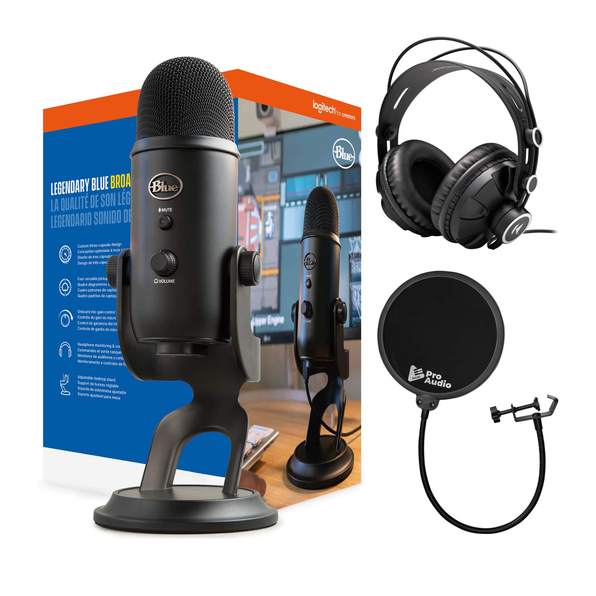 Blue Microphones - Blue Yeti USB Microphone (Blackout) with Knox Gear Headphones and Pop Filter - ABLACKYETIGRK1 price history on PriceWatchPro