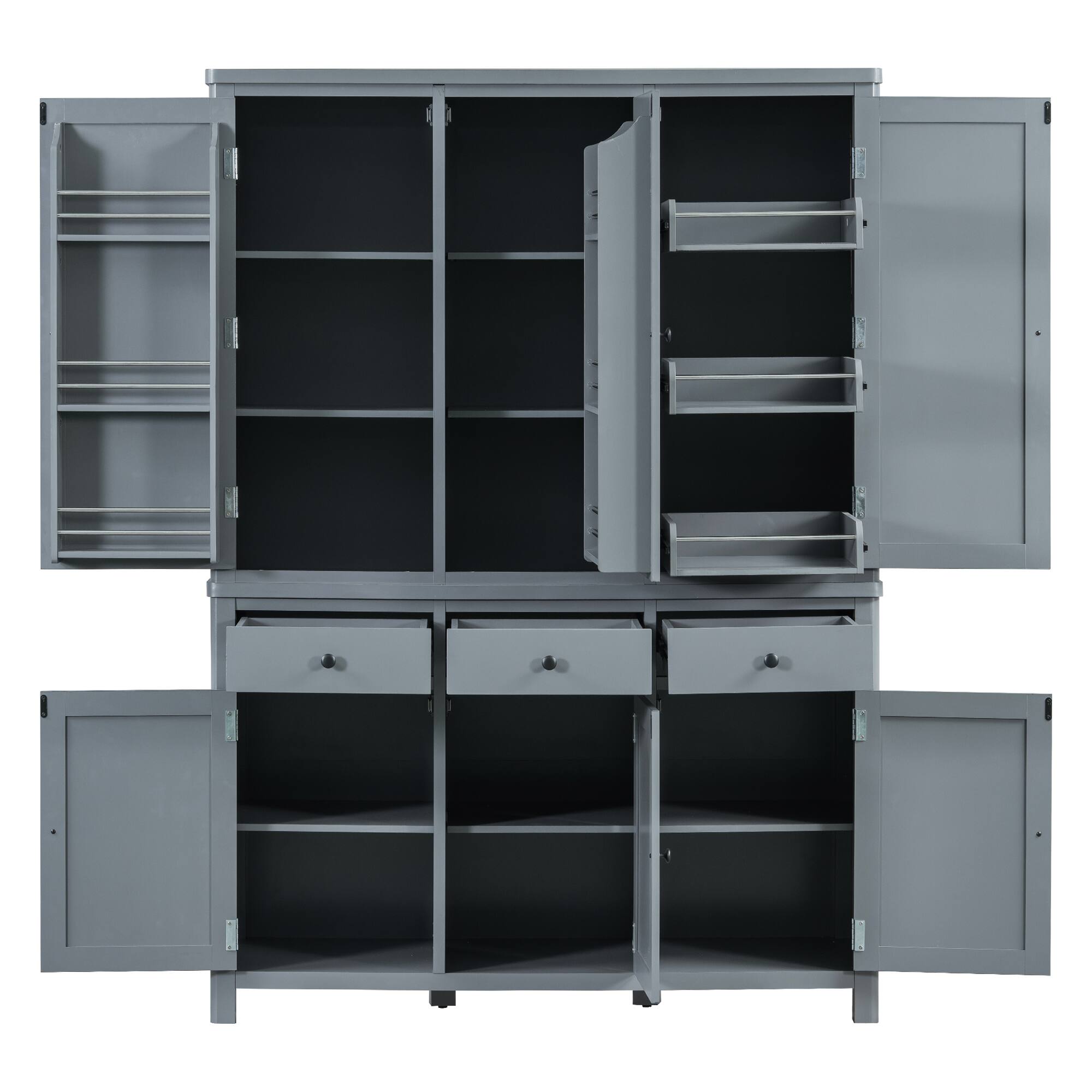Alt View 6. Forest'nSky - 74.8" Tall Kitchen Pantry, 53" Wide Large Storage Cabinet with Drawers & Pull-Out Trays, Gray - Gray.