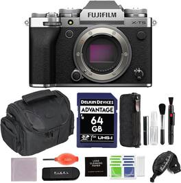 Fujifilm - X-T5 Mirrorless Camera (Silver) Bundle with 64GB Memory Card, Gadget Bag, Card Reader & More