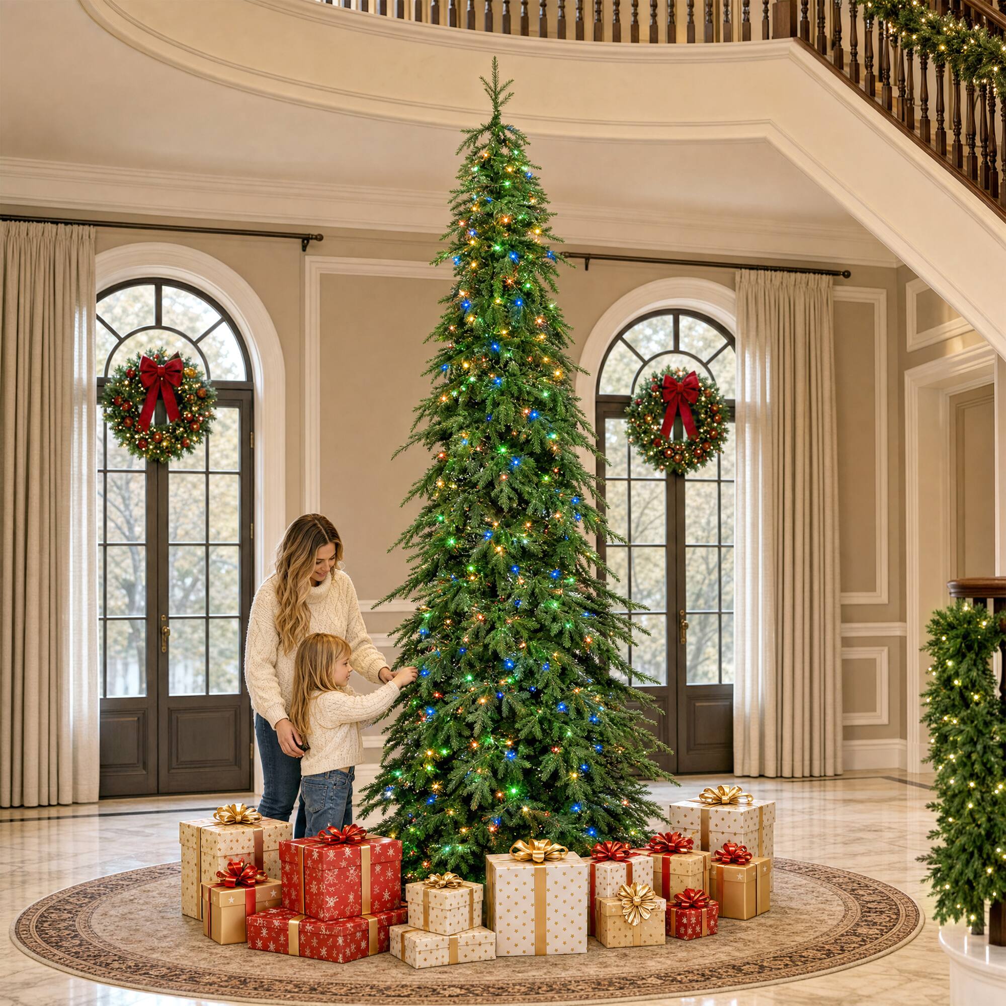Alt View 9. Glitzhome - 11ft Pre-Lit Pencil Spruce Artificial Christmas Tree with 800 Lights - Green.