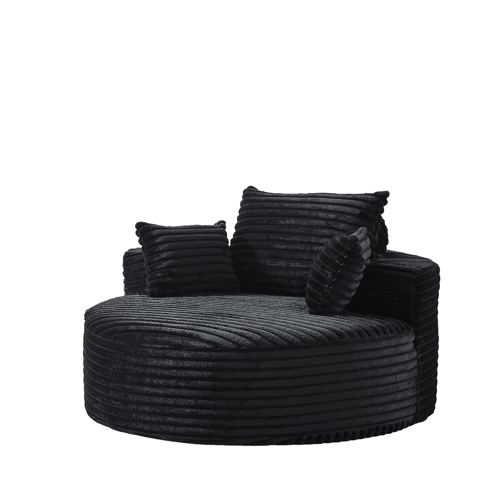 Alt View 7. Kadyn - 55"L Corduroy Swivel Chair, Fluffy Modern Sleeper with 360-Degree Rotation for Living Room, Black - Black.
