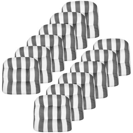 Front. Sweet Home Collection - Havana Stripe Patio Cushions Indoor/Outdoor Tufted 19" x 19", 12-Pack - Silver/White.