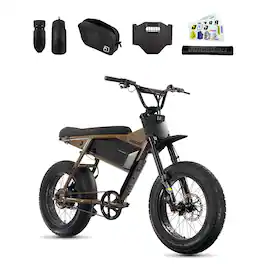 Juiced Bikes - Scrambler Hardtail eBike (Max 60mi/28mph) + Headplate/Handlebar Bag & Pad/Fenders/Sticker Pack - Mocha