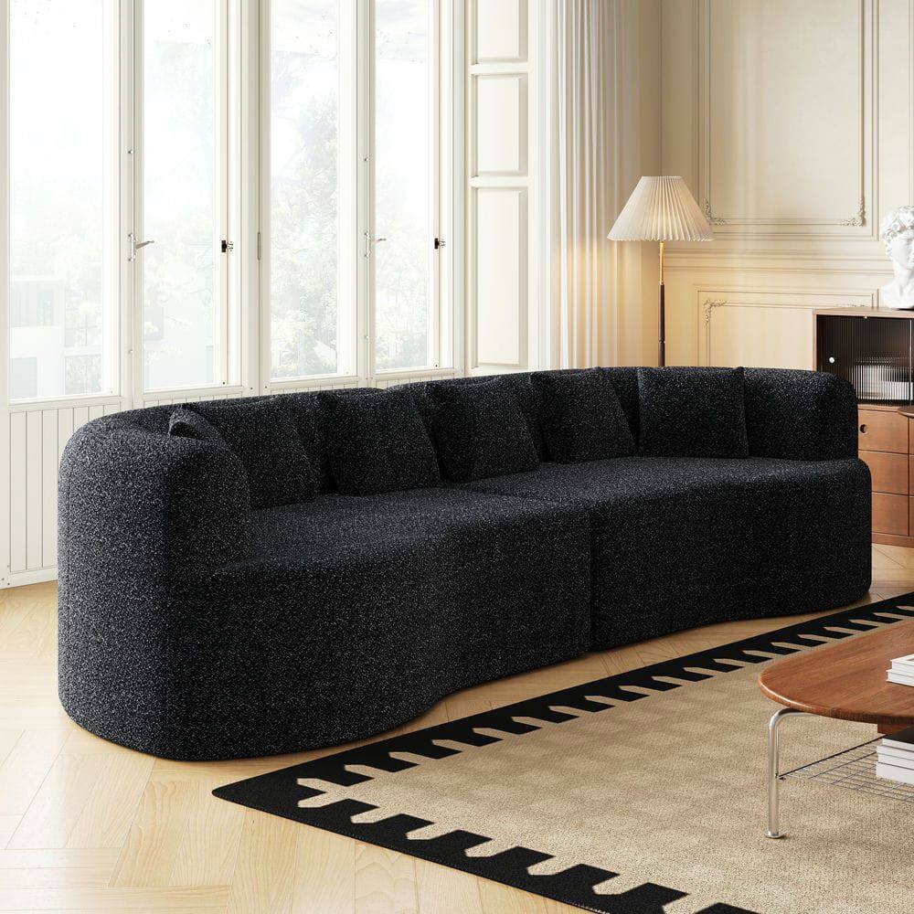 Alt View 2. Kadyn - 106.3" Curved Sectional Sofa, 4-Seater Corduroy Cloud Couch with 6 Pillows and Memory Foam - Black.