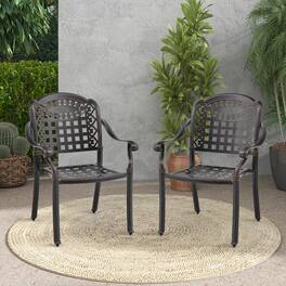 Gymax - 2 Pieces Cast aluminum patio chair bistro dining chair outdoor cast aluminum chair - Bronze
