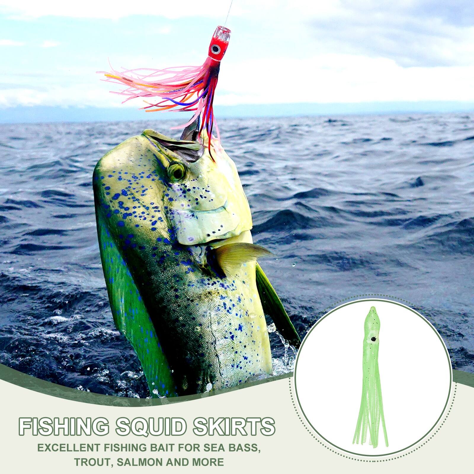FISHING SQUID SKIRTS  
EXCELLENT FISHING BAIT FOR SEA BASS, TROUT, SALMON AND MORE