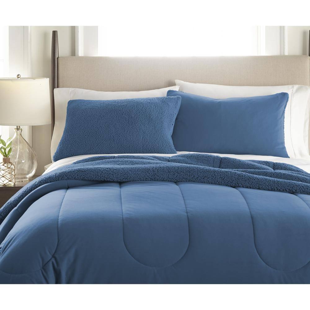 Alt View 1. Shavel Home Products - Micro Flannel Reverse to Sherpa Comforter Set, King, Smokey Mt Blue - Smokey mt blue.