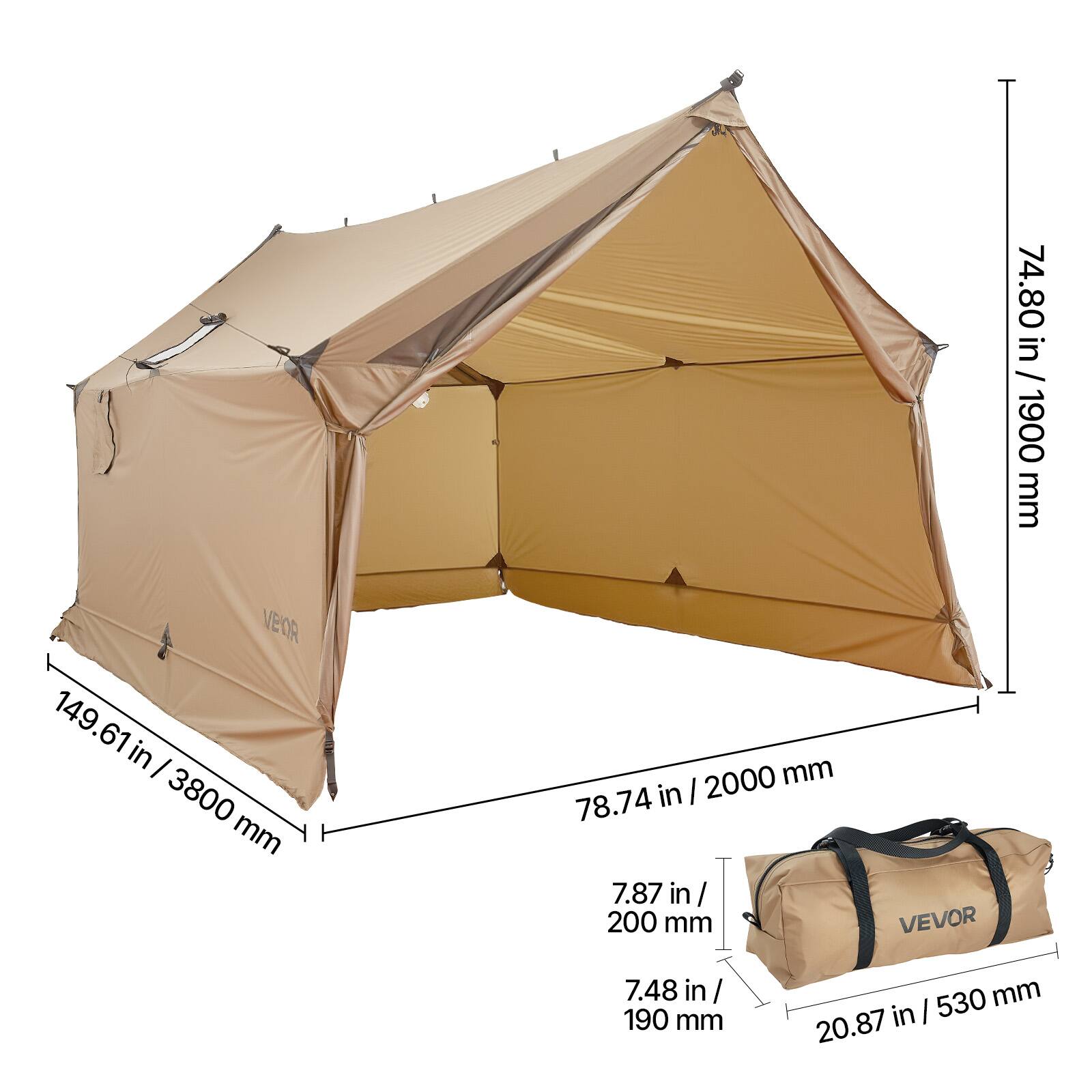 - 74.80 in / 1900 mm
- 149.61 in / 3800 mm
- 78.74 in / 2000 mm
- 7.87 in / 200 mm
- 7.48 in / 190 mm
- 20.87 in / 530 mm